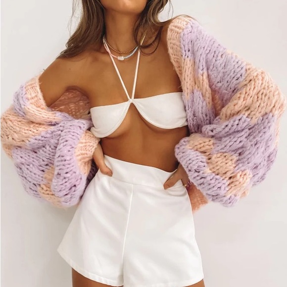 Beginning Boutique Sweaters - Beginning Boutique || Kinley Chunky Knit Cardi Pink + Purple